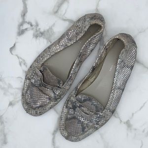 REQINS silver grey snakeskin loafers leather